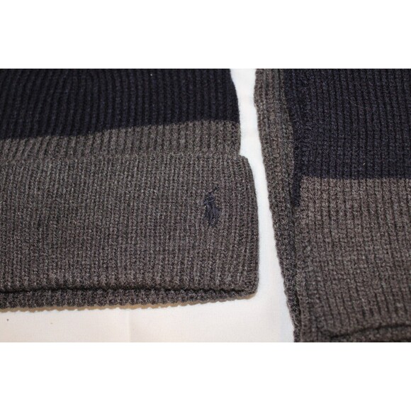 Polo Ralph Lauren Mens Hat Scarf 2 Piece Box Set One Size Gray with Navy Stripe - Picture 5 of 6